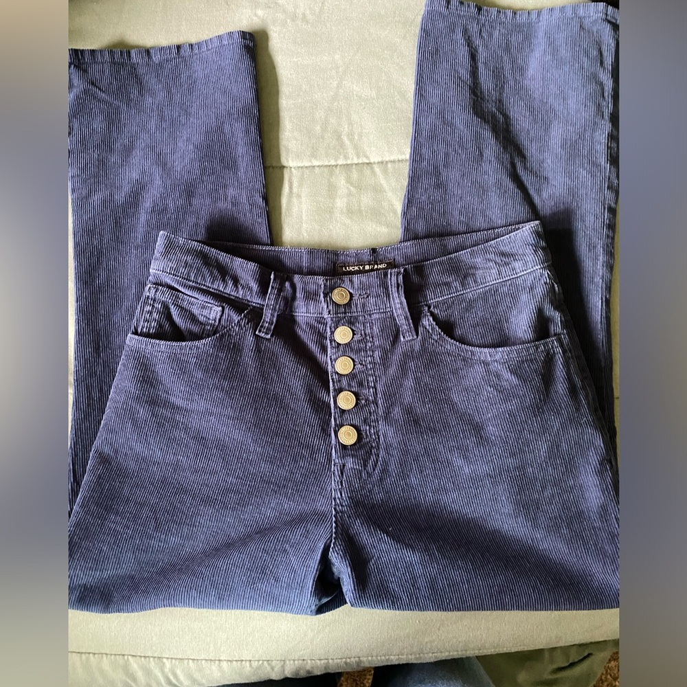 Lucky Brand High Rise Crop Mini Boot Bridgette Blue Cordory Jeans Size 27